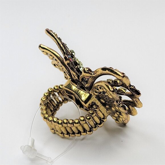 VINTAGE Gold Rhinestone Butterfly Stretch Ring - Picture 8 of 14